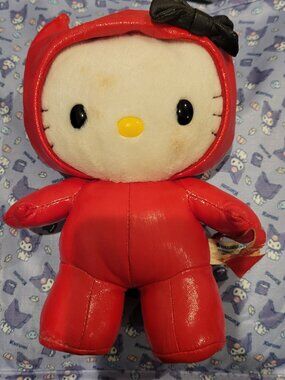 SANRIO Vintage Hello Kitty Nakajima Red Devil Leather Suit Plush (RARE!)